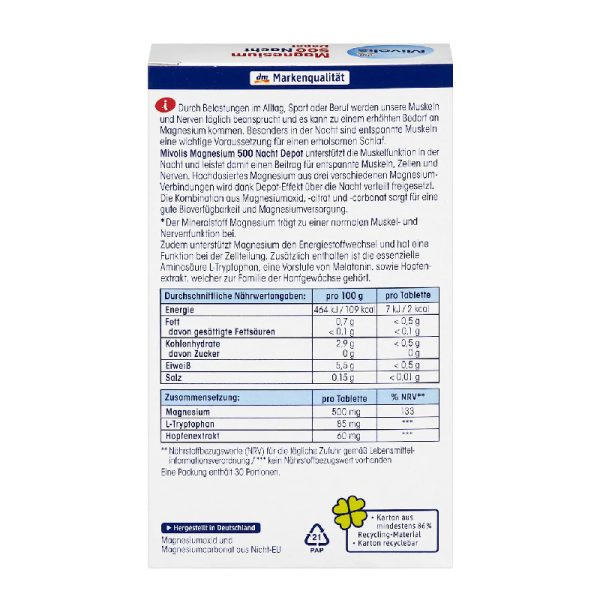 Mivolis Mivolis Magnesium 500 Nacht Depot, 30 St, 43 g